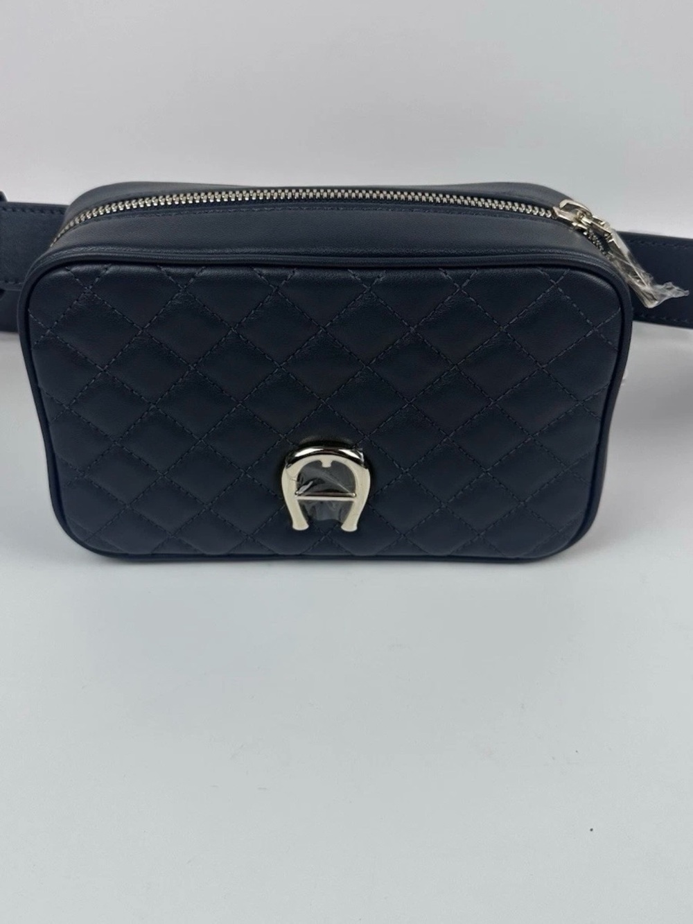 Aigner Night Grey Belt Waist Leather Bag Purse